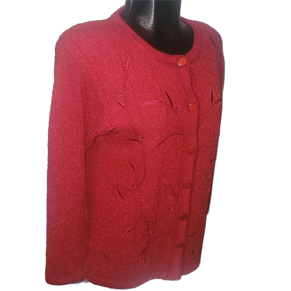 Vintage 90's Button-Front Embroidered Cardigan Sweater S - Picture 3 of 8